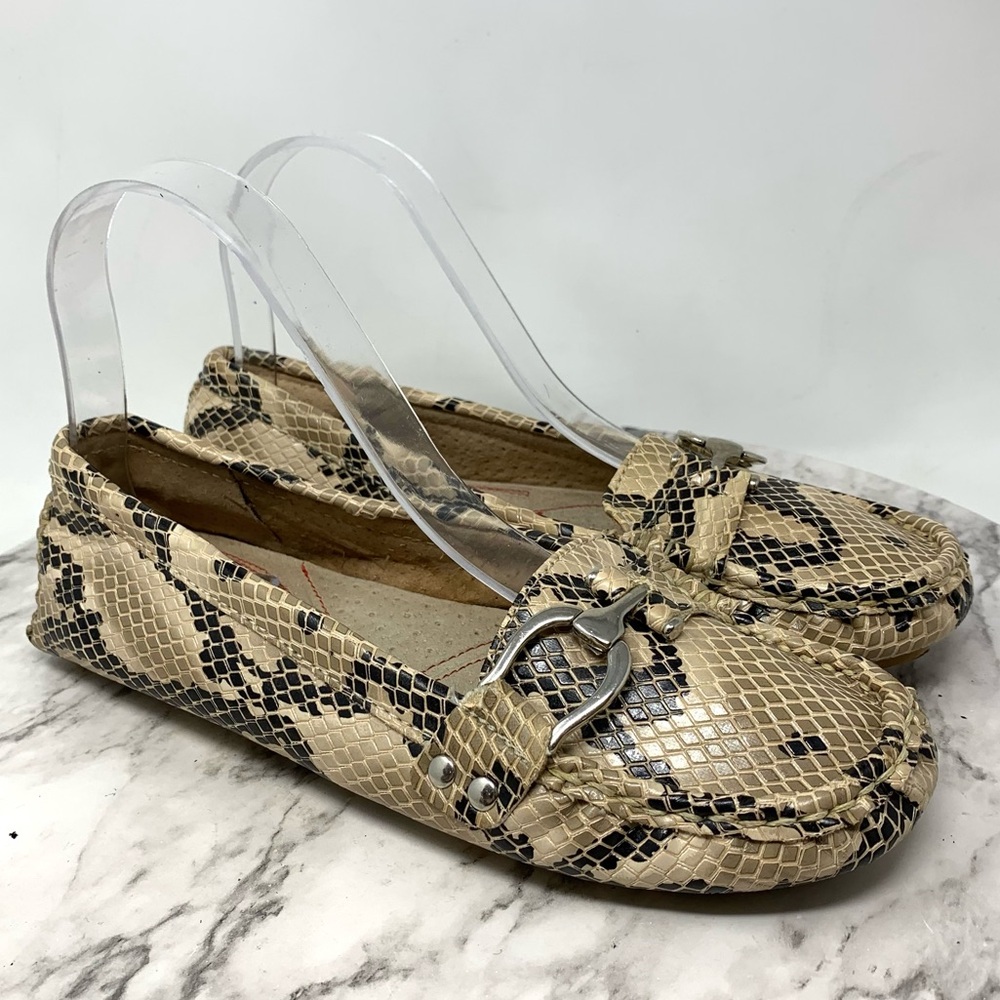 Vittorio d Firenze Snakeskin Driving Loafer Flats 7 Animal Print Preppy Classic